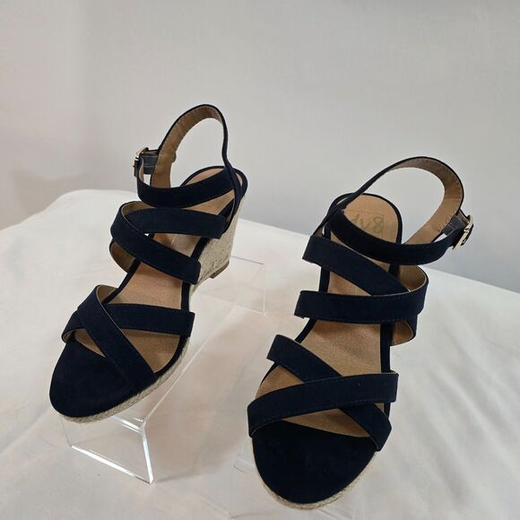 Dulce Vita Sandals Women's 8 dV8 Wedge 3" Heel Open Toe Buckle Black & Tan - Picture 3 of 13